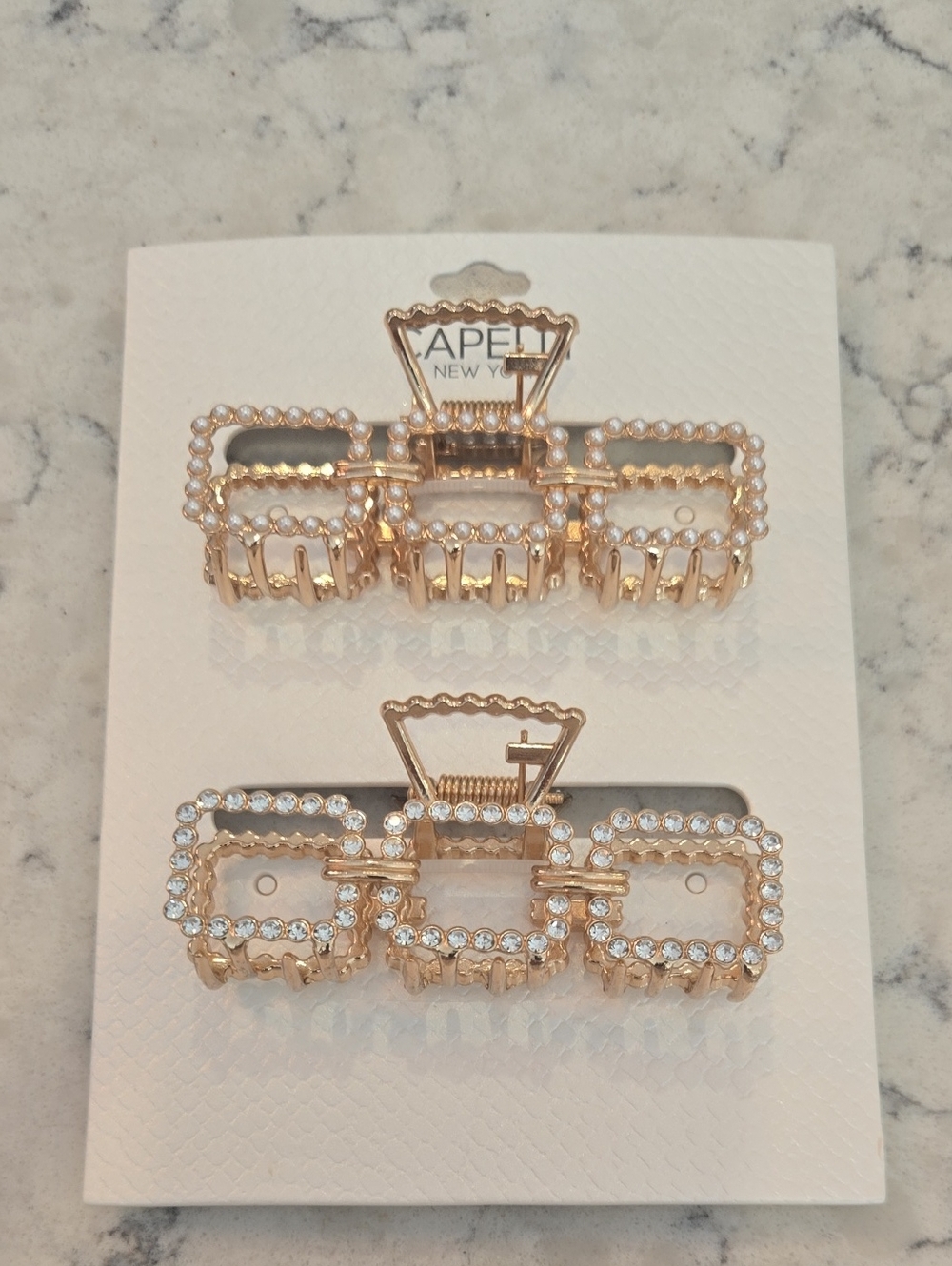 Capelli of New York Rose Gold Rhinestone Rectangular Hair Claw Clips Set of 2